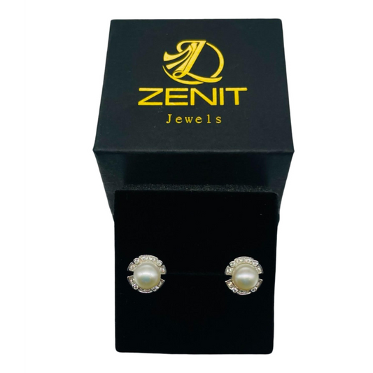 Pendientes de plata 925 con forma de trébol y perla 